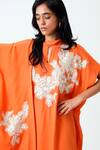 Madder Much_Orange Crepe Patchwork, Embroidery Bandeau Neck Nante Woven Kaftan Dress _Online_at_Aza_Fashions