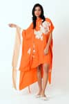Madder Much_Orange Crepe Patchwork, Embroidery Bandeau Neck Nante Woven Kaftan Dress _at_Aza_Fashions