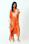 Buy_Madder Much_Orange Crepe Patchwork, Embroidery Bandeau Neck Nante Woven Kaftan Dress 