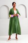 Buy_Madder Much_Green Chanderi Silk Embroidery Open Neck Dallas Overlay Jacket _at_Aza_Fashions