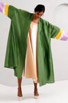 Buy_Madder Much_Green Chanderi Silk Embroidery Open Neck Dallas Overlay Jacket _Online_at_Aza_Fashions