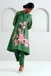 Madder Much_Green Handloom Cotton Embroidered Floral Band Suvi Kurta With Pant _at_Aza_Fashions