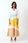 Madder Much_Multi Color Handloom Cotton Embroidery Sahar Woven Panelled Dress With Belt _at_Aza_Fashions