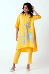 Buy_Madder Much_Yellow Handloom Cotton Embroidered Floral Band Canary Suvi Kurta With Pant _at_Aza_Fashions