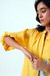 Madder Much_Yellow Handloom Cotton Embroidered Floral Band Canary Suvi Kurta With Pant _Online_at_Aza_Fashions