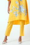 Madder Much_Yellow Handloom Cotton Embroidered Floral Band Canary Suvi Kurta With Pant _at_Aza_Fashions