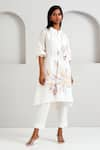 Shop_Madder Much_White Handloom Cotton Embroidered Floral Band Suvi Kurta With Pant 