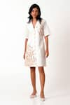 Buy_Madder Much_White Handloom Cotton Embroidered Floral Bird V-neck Taiwo Shirt Dress _at_Aza_Fashions