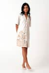 Madder Much_White Handloom Cotton Embroidered Floral Bird V-neck Taiwo Shirt Dress _at_Aza_Fashions