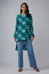 Buy_PS Pret by Payal Singhal_Blue Crepe Print Safari Round Neck High Low Tunic _at_Aza_Fashions