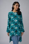 PS Pret by Payal Singhal_Blue Crepe Print Safari Round Neck High Low Tunic _Online_at_Aza_Fashions