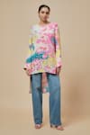 Buy_PS Pret by Payal Singhal_Green Crepe Print Euphoria Round Neck High Low Tunic _at_Aza_Fashions