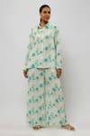 Buy_PS Pret by Payal Singhal_Green Crepe Print Iris Collar Neck Jaipuri Shirt With Pant _at_Aza_Fashions