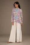 Buy_PS Pret By Payal Singhal_Blue Crepe Print Poison Ivy Stand Collar Top _at_Aza_Fashions