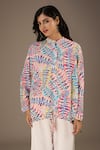 PS Pret By Payal Singhal_Blue Crepe Print Poison Ivy Stand Collar Top _Online_at_Aza_Fashions
