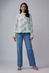 Buy_PS Pret By Payal Singhal_Pink Crepe Print Jaipur Floral Stand Collar Top _at_Aza_Fashions
