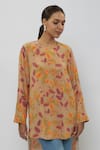 PS Pret by Payal Singhal_Brown Crepe Print Abstract Floral Round Neck Tunic _Online_at_Aza_Fashions