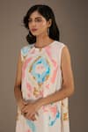 PS Pret by Payal Singhal_White Crepe Print Ikat Splash Round Neck Asymmetric Dress _Online_at_Aza_Fashions