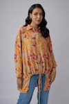 PS Pret by Payal Singhal_Brown Crepe Print Floral Abstract Collared Neck Shirt _Online_at_Aza_Fashions