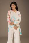 PS Pret by Payal Singhal_White Crepe Print Ikat Splash Round Neck Top _Online_at_Aza_Fashions