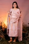 Buy_ISHRAM COUTURE_Pink Handloom Cotton Silk/ Chander Embroidered Sundari Floral Kurta Pant Set _Online_at_Aza_Fashions