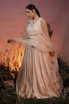 Buy_ISHRAM COUTURE_Peach Handloom Cotton Silk/ Chander Varahi Beadwork Anarkali With Dupatta _at_Aza_Fashions