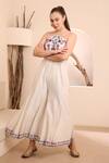 ISHRAM COUTURE_Ivory Handwoven Cotton Silk Embroidered Thread Halter Kama Floral Jumpsuit _at_Aza_Fashions