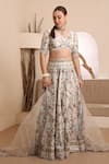 Shop_ISHRAM COUTURE_Ivory Handwoven Cotton Silk Embroidered Thread Tamanna Floral Lehenga Set _Online_at_Aza_Fashions