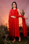 Buy_ISHRAM COUTURE_Red Handloom Cotton Silk Embroidered Floral Round Ameya Kurta And Pant Set _at_Aza_Fashions