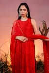 ISHRAM COUTURE_Red Handloom Cotton Silk Embroidered Floral Round Ameya Kurta And Pant Set _Online_at_Aza_Fashions