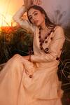 ISHRAM COUTURE_Peach Handwoven Cotton Silk Embroidered Rose Nitya 3d Anarkali With Dupatta _Online_at_Aza_Fashions