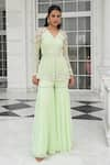 Buy_Label Sanya Gulati_Green Georgette Embroidery Dori V Neck Peplum Kurta Sharara Set _at_Aza_Fashions