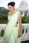 Label Sanya Gulati_Green Georgette Embroidery Sequin Stripe Border Pre-draped Saree With Blouse _Online_at_Aza_Fashions