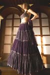 Label Sanya Gulati_Purple Georgette Embroidery Sequin Halter Neck Mukaish Tiered Lehenga Set _Online_at_Aza_Fashions