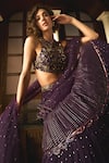 Buy_Label Sanya Gulati_Purple Georgette Embroidery Sequin Halter Neck Mukaish Tiered Lehenga Set _Online_at_Aza_Fashions