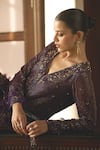 Label Sanya Gulati_Purple Mukaish Embroidery Sequin V Neck Work Kurta And Flared Pant Set _at_Aza_Fashions