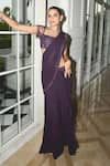 Label Sanya Gulati_Purple Georgette Embroidery Sequin Square Pre-stitched Slit Saree With Blouse _Online_at_Aza_Fashions