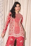 Buy_Label Sanya Gulati_Red Pure Silk Organza Embroidery Dori Round Checkered Kurta And Flared Pant Set _Online_at_Aza_Fashions