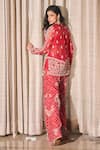 Shop_Label Sanya Gulati_Red Pure Silk Organza Embroidery Dori Round Checkered Kurta And Flared Pant Set _at_Aza_Fashions