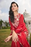 Shop_Label Sanya Gulati_Red Georgette Embroidery Resham Notched Zari Kurta Set _Online_at_Aza_Fashions