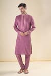 Buy_Arihant Rai Sinha_Purple , Satin Sequins, Embroidery Straight Kurta With Pyjama_at_Aza_Fashions