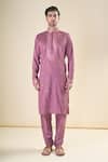 Arihant Rai Sinha_Purple , Satin Sequins, Embroidery Straight Kurta With Pyjama_Online_at_Aza_Fashions