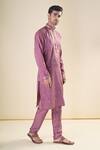 Buy_Arihant Rai Sinha_Purple , Satin Sequins, Embroidery Straight Kurta With Pyjama_Online_at_Aza_Fashions