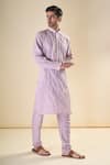 Shop_Aryavir Malhotra_Purple Silk Blend Embroidery Beads Floral Classic Kurta With Pyjama _Online_at_Aza_Fashions