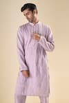 Aryavir Malhotra_Purple Silk Blend Embroidery Beads Floral Classic Kurta With Pyjama _at_Aza_Fashions