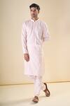 Buy_Arihant Rai Sinha_Peach , Satin Embroidery Flower Straight Kurta With Pyjama_at_Aza_Fashions