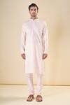 Arihant Rai Sinha_Peach , Satin Embroidery Flower Straight Kurta With Pyjama_Online_at_Aza_Fashions