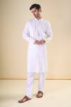 Buy_Aryavir Malhotra_White Silk Blend Embroidery Thread Paisley Classic Kurta With Pyjama _at_Aza_Fashions