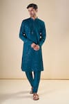 Buy_Aryavir Malhotra_Blue Silk Blend Embroidery Geometric Thread Classic Kurta With Pyjama _at_Aza_Fashions