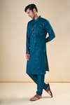 Buy_Aryavir Malhotra_Blue Silk Blend Embroidery Geometric Thread Classic Kurta With Pyjama _Online_at_Aza_Fashions